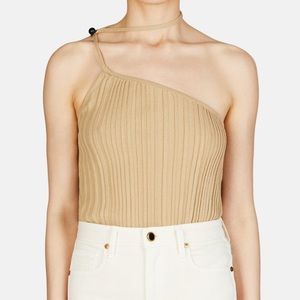 #jacquemus assymetrical ribbed tank in brown